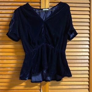 Kimchi Blue Navy Velvet Peplum Blouse